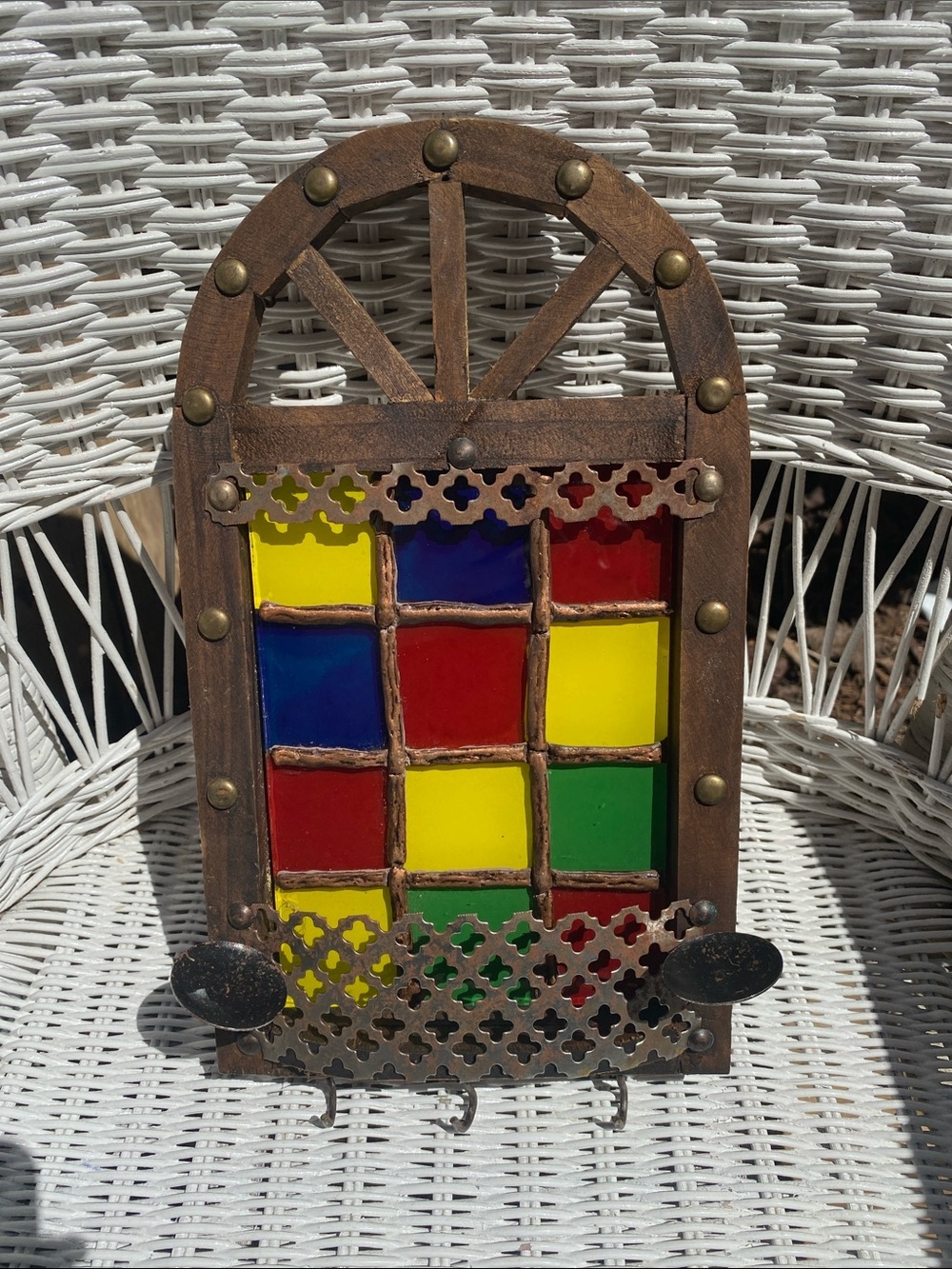 Painted Glass Multicolor Wooden Wall Hook Rack
